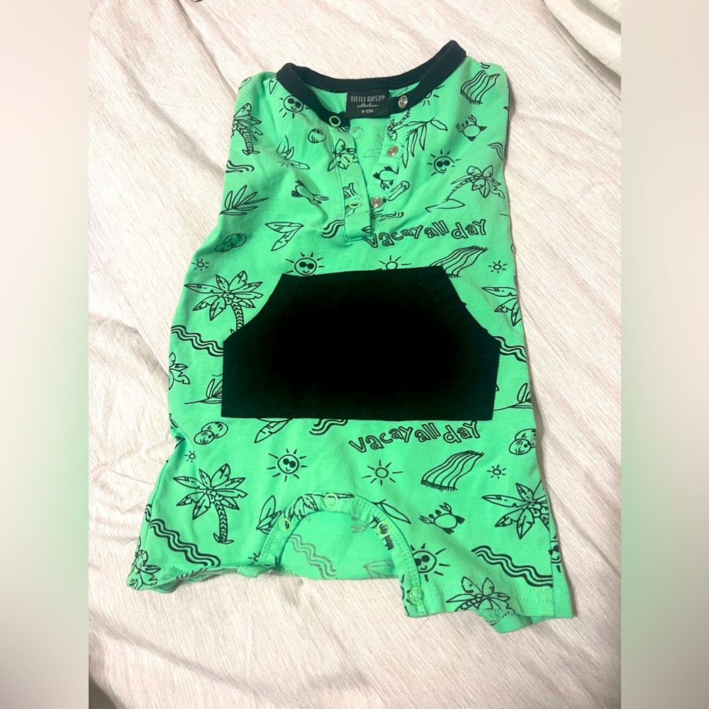 Little Bipsy Green Onesie and Black Sleeveless Hoodie Bundle